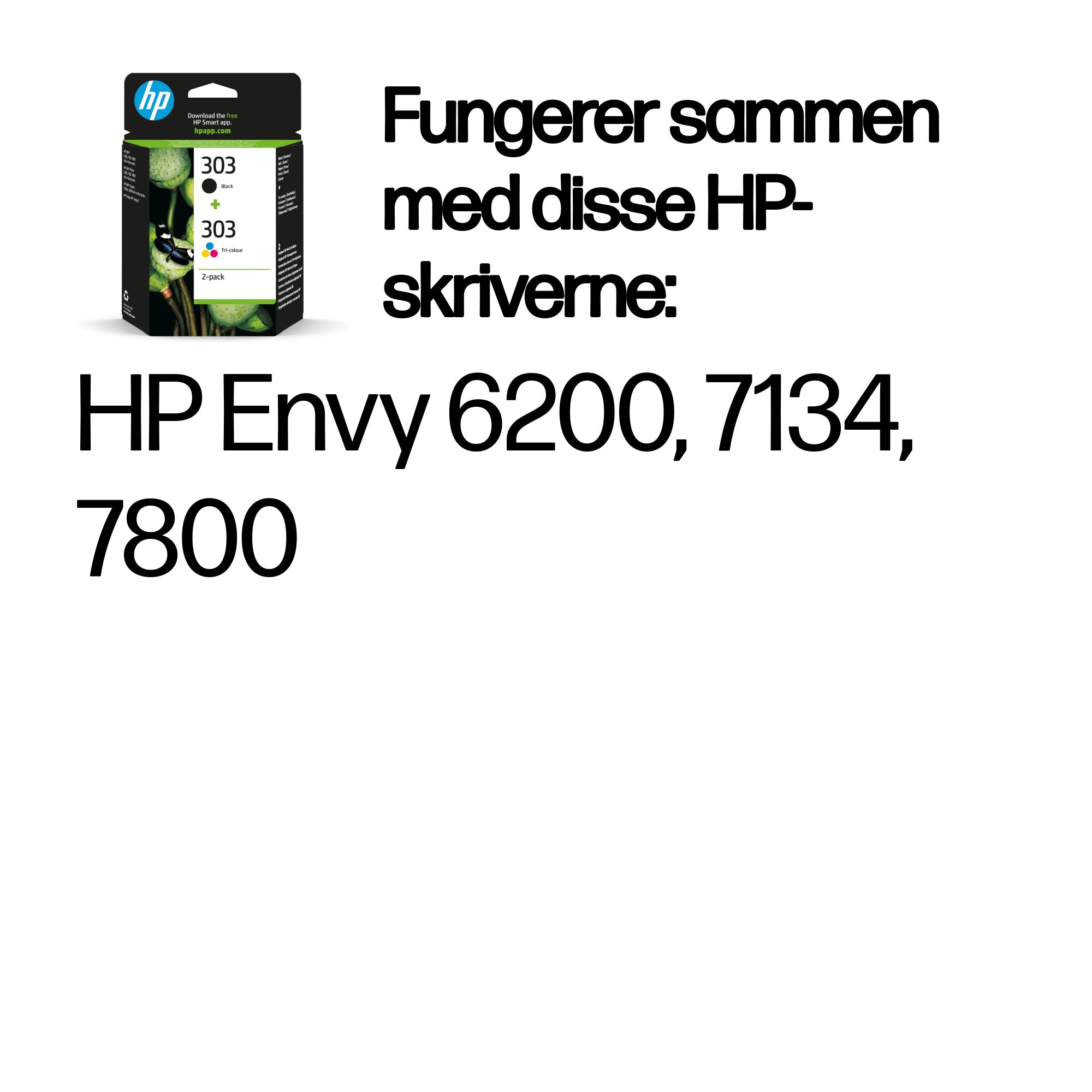 HP 303 2-pack Black/Tri-color Original Ink Cartridges 3YM92AE - Norwegian (Norway) - Supplies Compatibility