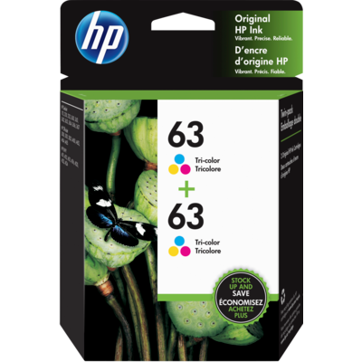 Original HP 63 Tri-Color Ink Cartridges Pack of 2 (1VV67AN