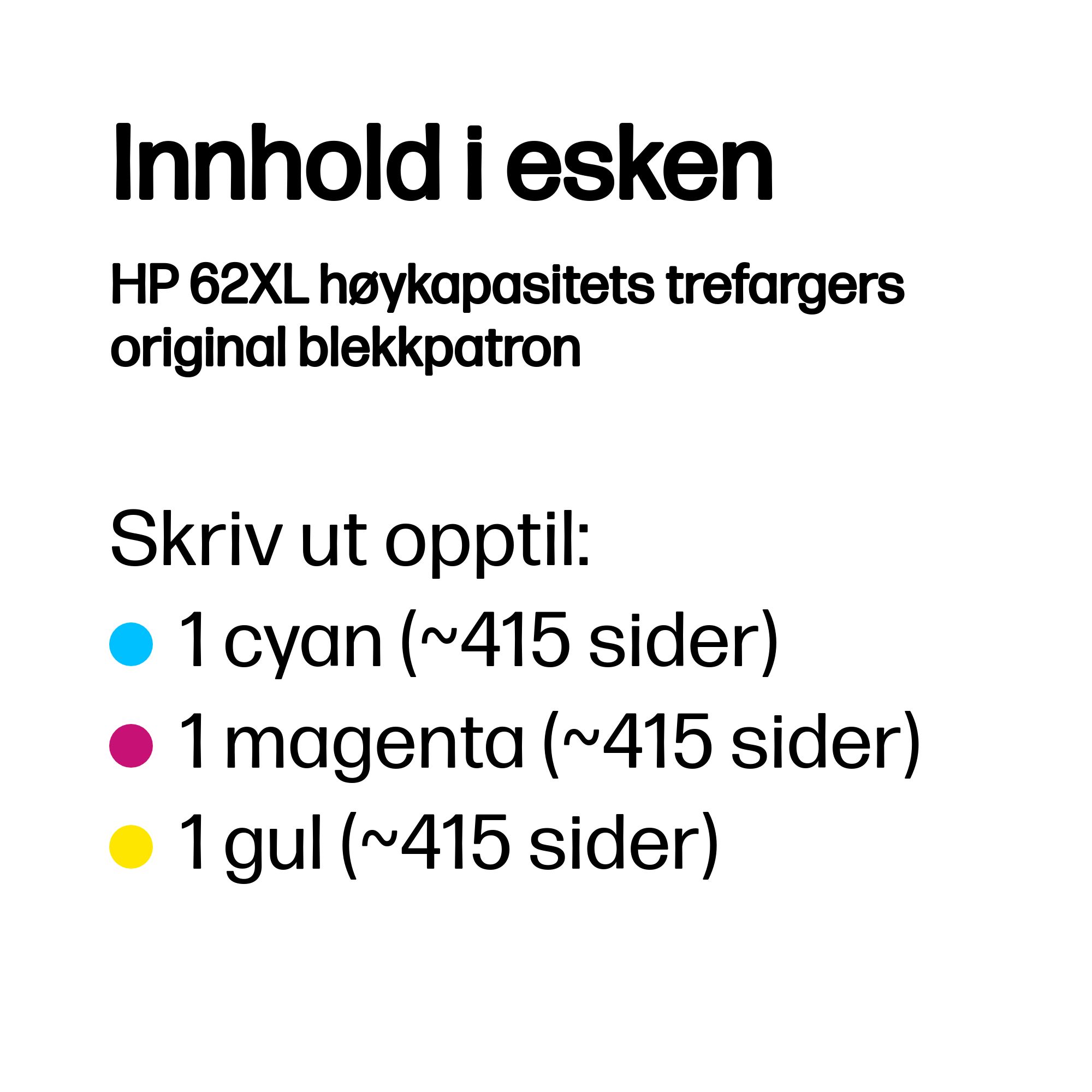 HP 62XL High Yield Tri-color Original Ink Cartridge C2P07AE - Norwegian (Norway) - In the Box