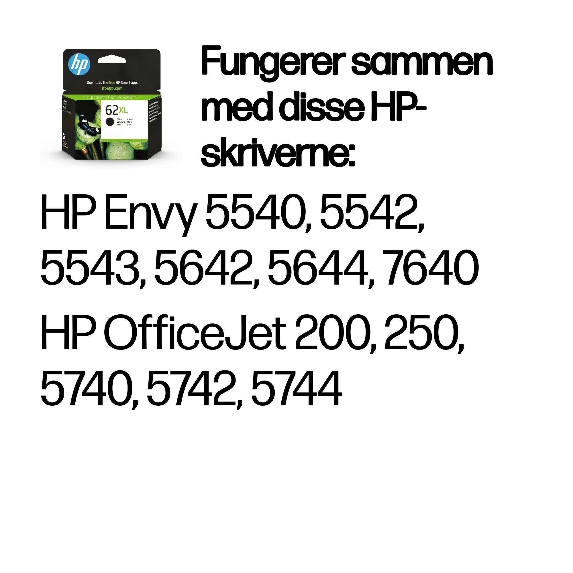 HP 62XL High Yield Black Original Ink Cartridge C2P05AE - Norwegian (Norway) - Supplies Compatibility