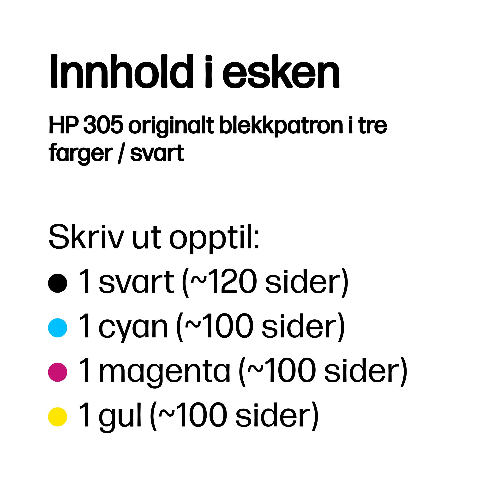 HP 305 2-Pack Tri-color/Black Original Ink Cartridge 6ZD17AE - Norwegian (Norway) - In the Box