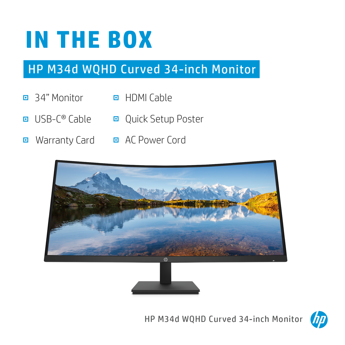 slide 3 of 7, show larger image, hp m34d wqhd curved monitor