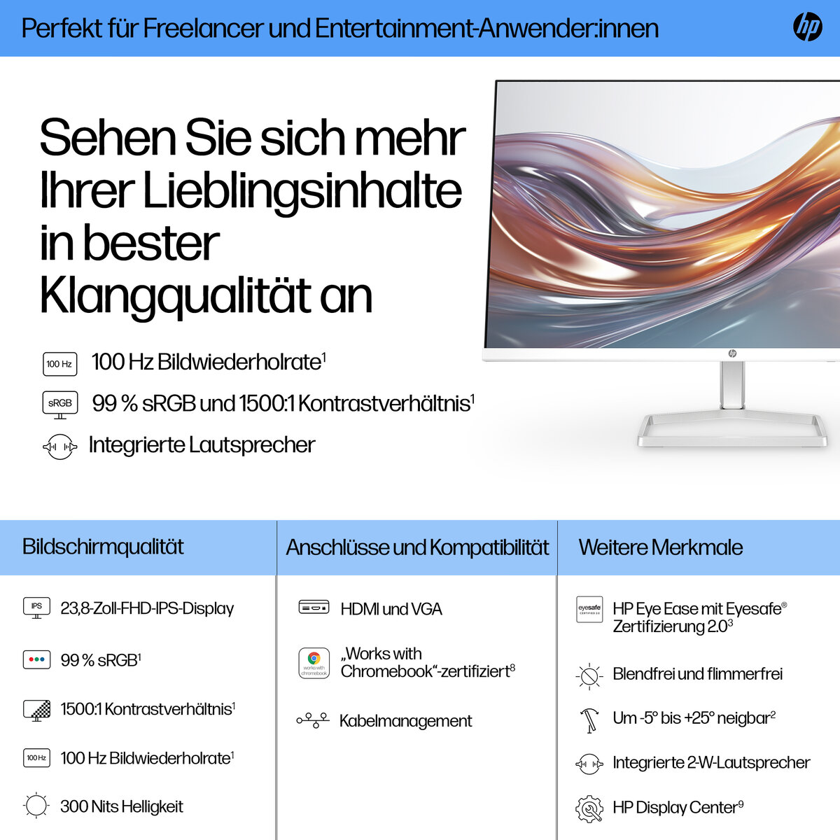 folie 1 von 11, vergrößern, hp series 5 23.8 inch fhd monitor with speakers - 524sa