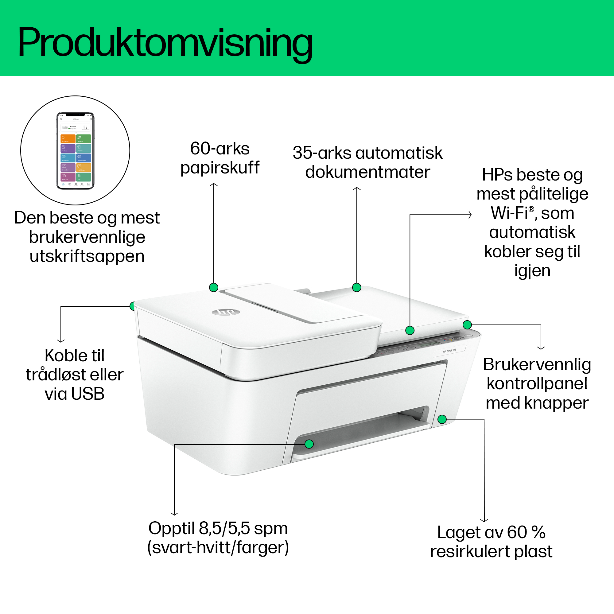 HP DeskJet 4220e All-in-One Printer (Cement) ATF Product walkaround 2 - Norwegian