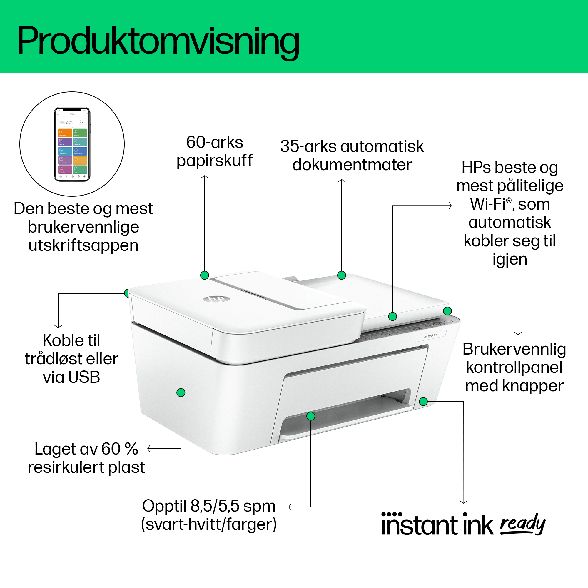 HP DeskJet 4220e All-in-One Printer (Cement) ATF Product walkaround 1 - Norwegian