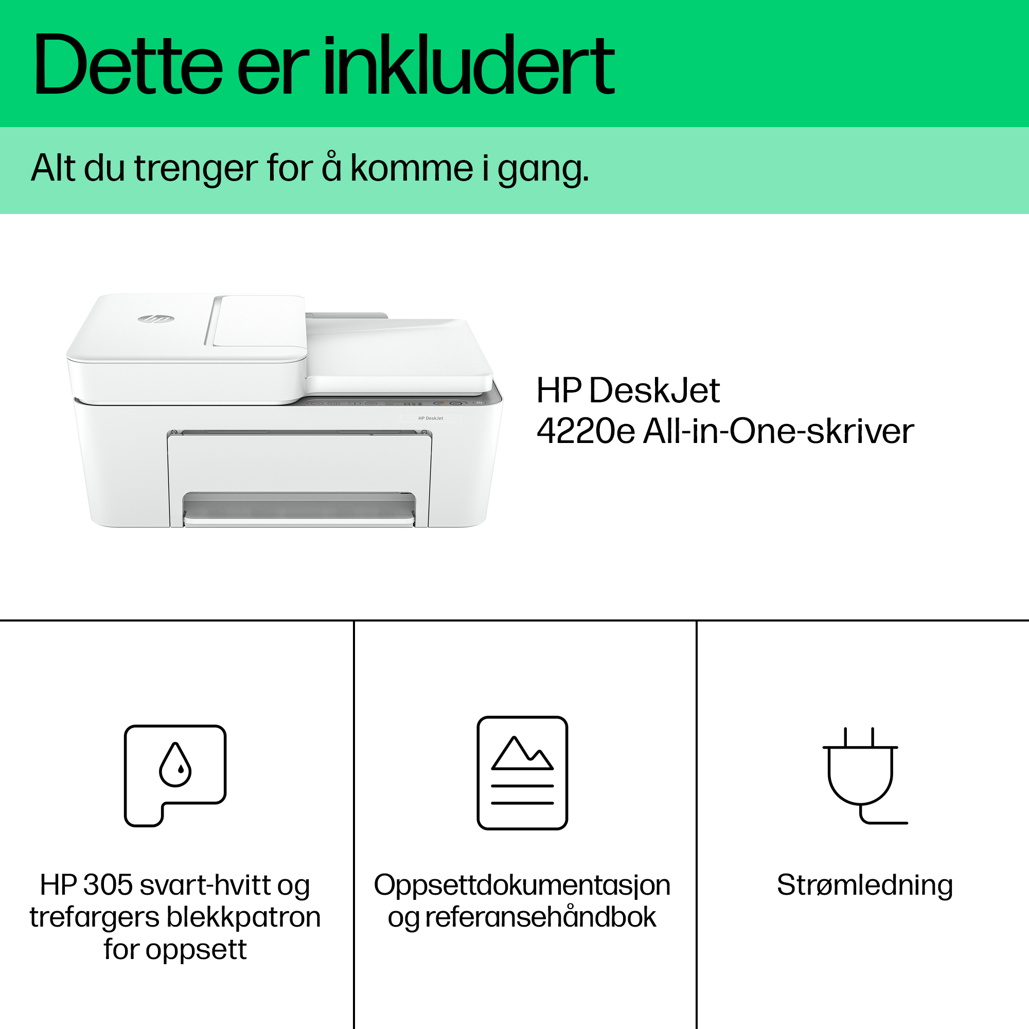 HP DeskJet 4220e All-in-One Printer (Cement) ATF Whats in the box - Norwegian
