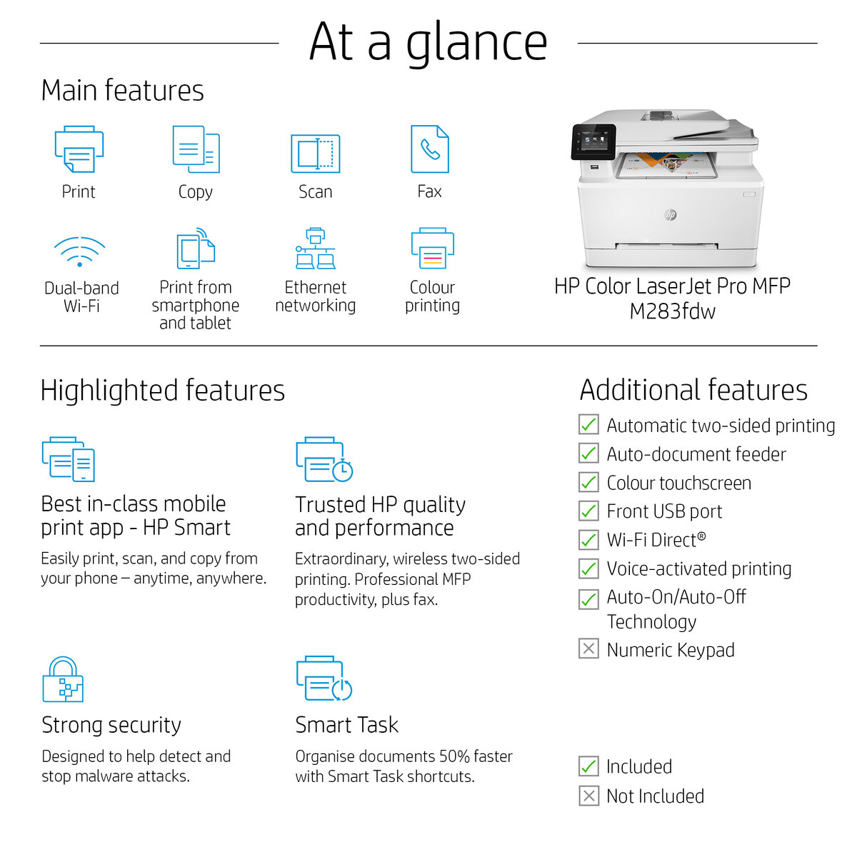 slide 1 of 19, show larger image, hp color laserjet pro mfp m283fdw