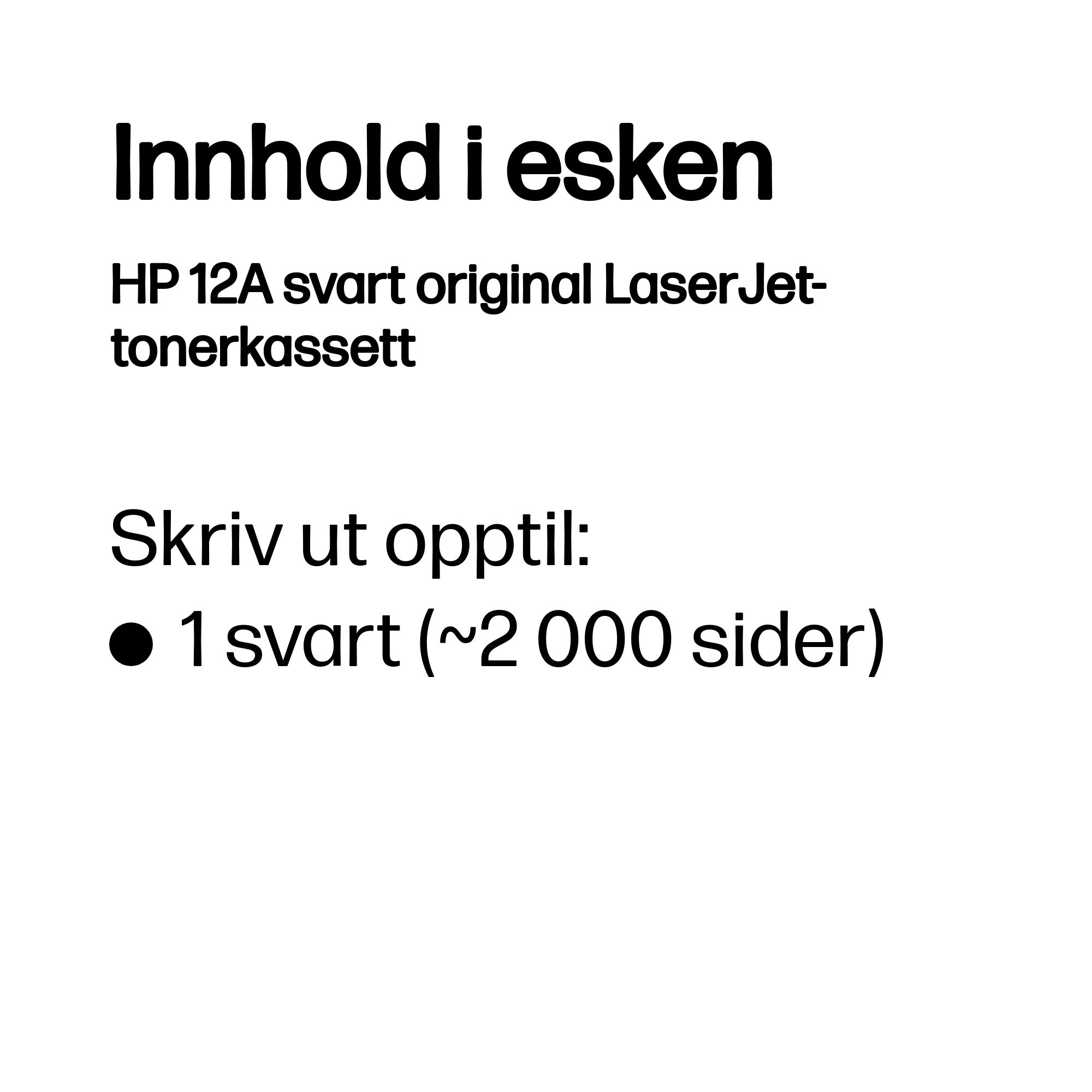 HP 12A Black Original LaserJet Toner Cartridge Q2612A - Norwegian (Norway) - In the Box