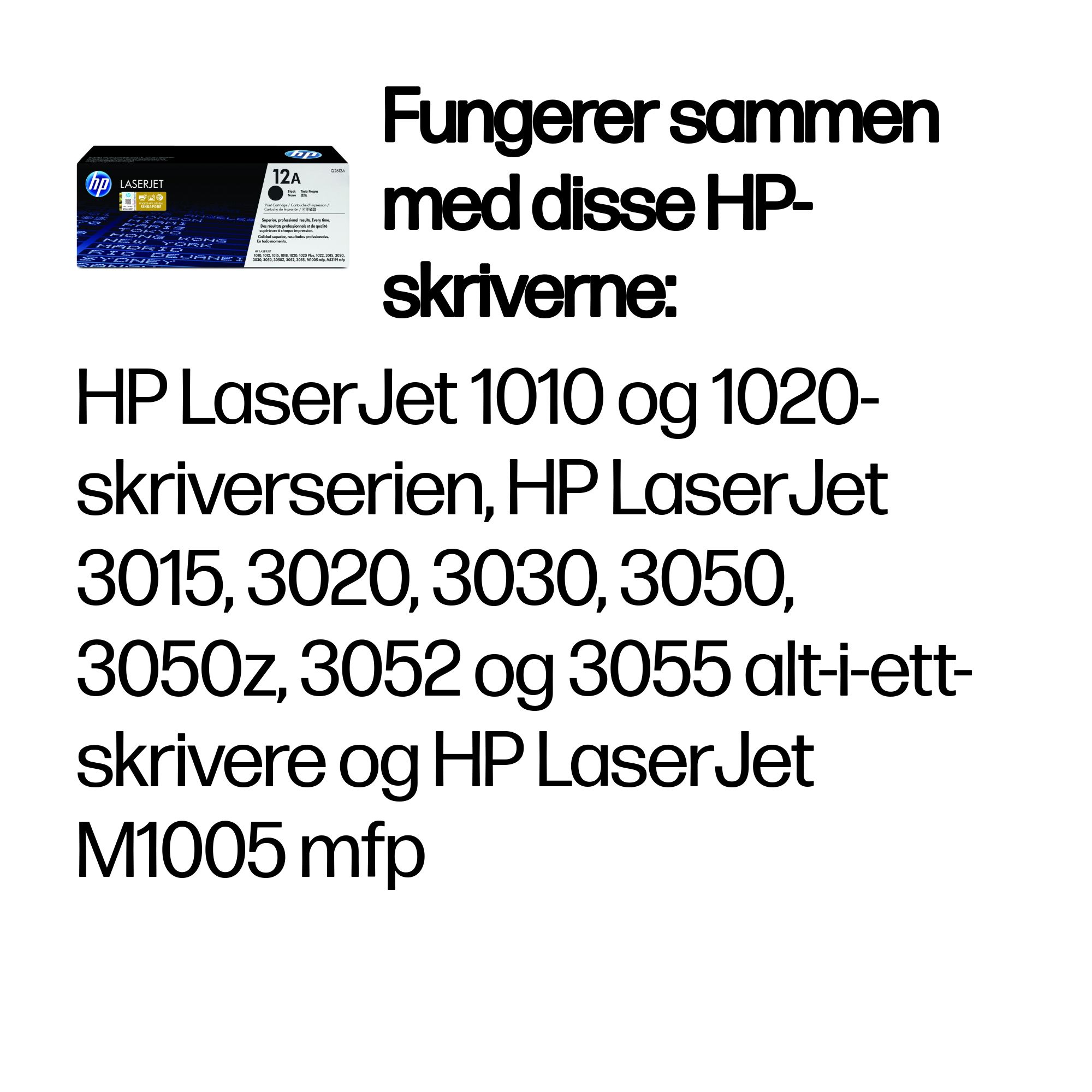 HP 12A Black Original LaserJet Toner Cartridge Q2612A - Norwegian (Norway) - Supplies Compatibility
