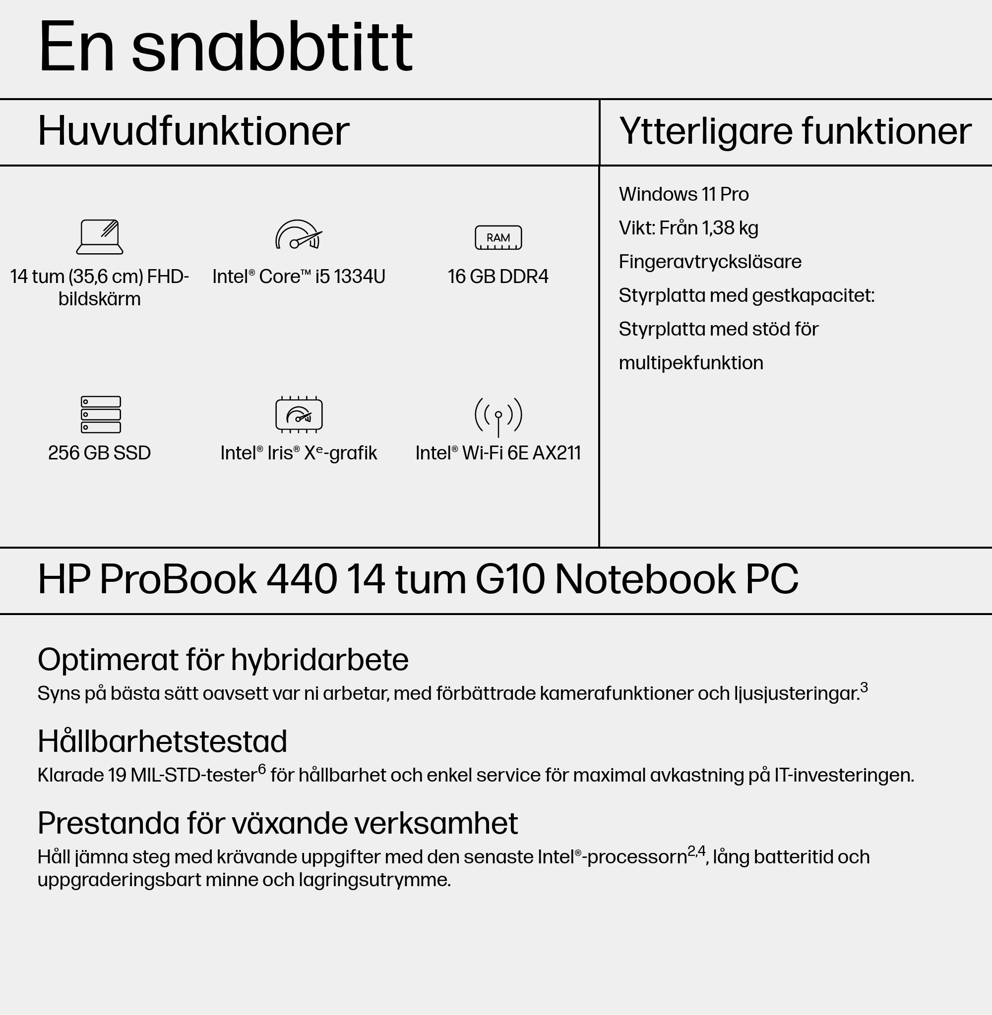 HP ProBook 440 14 inch G10 Notebook PC 967Z9ET - Swedish (Sweden) - At a Glance