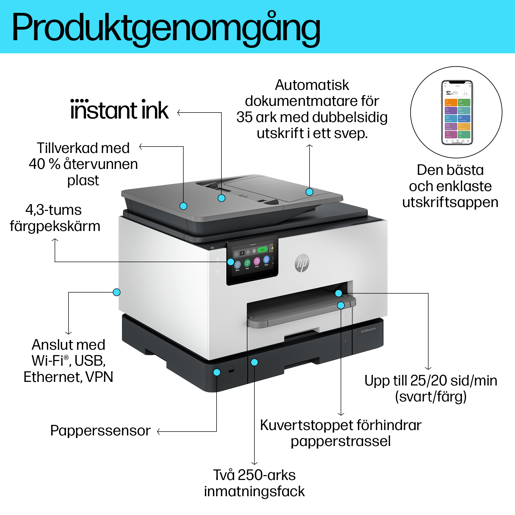 HP OfficeJet 9132e All-in-One Printer (Cement) ATF Product Walkaround - Swedish