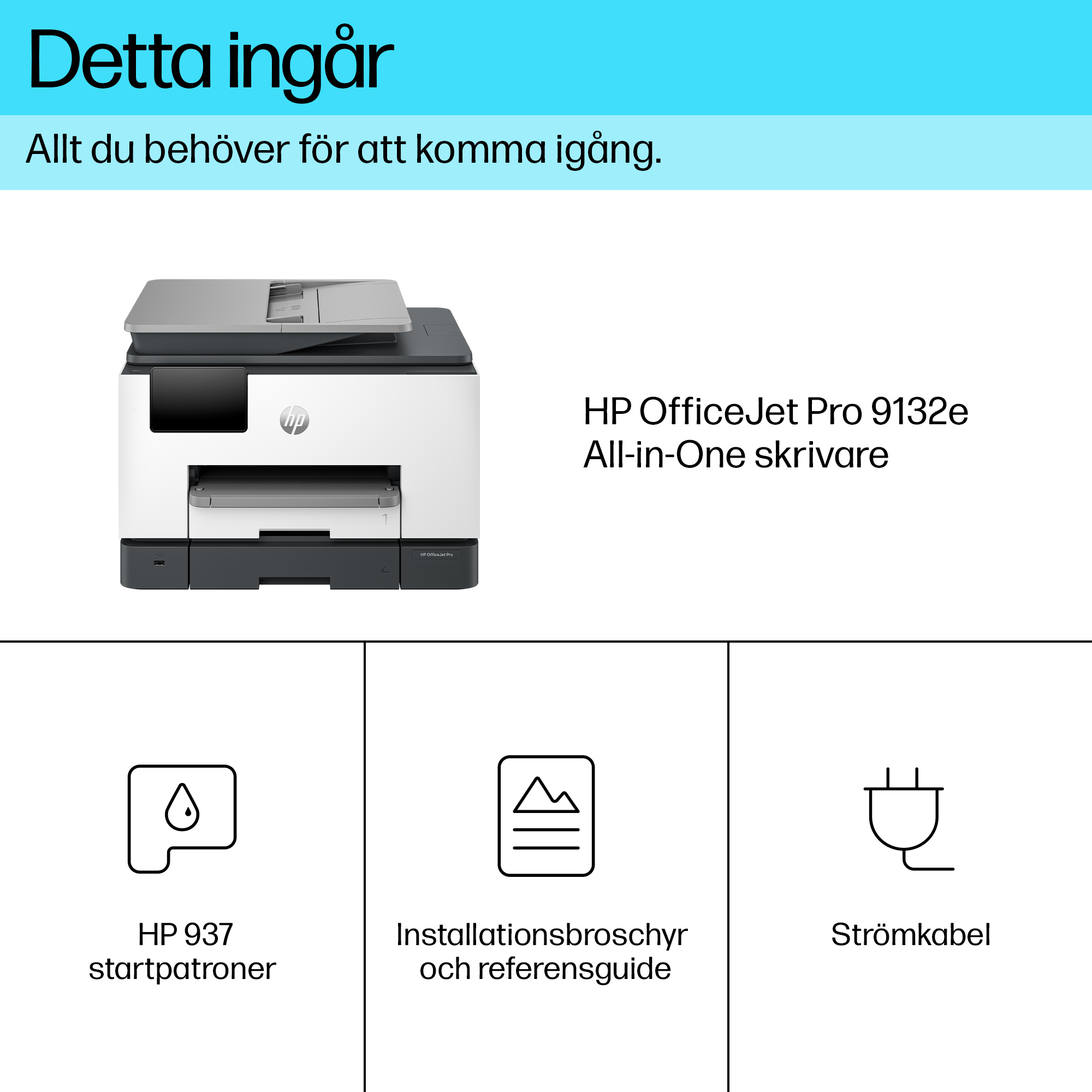 HP OfficeJet 9132e All-in-One Printer (Cement) ATF Whats in the box - Swedish