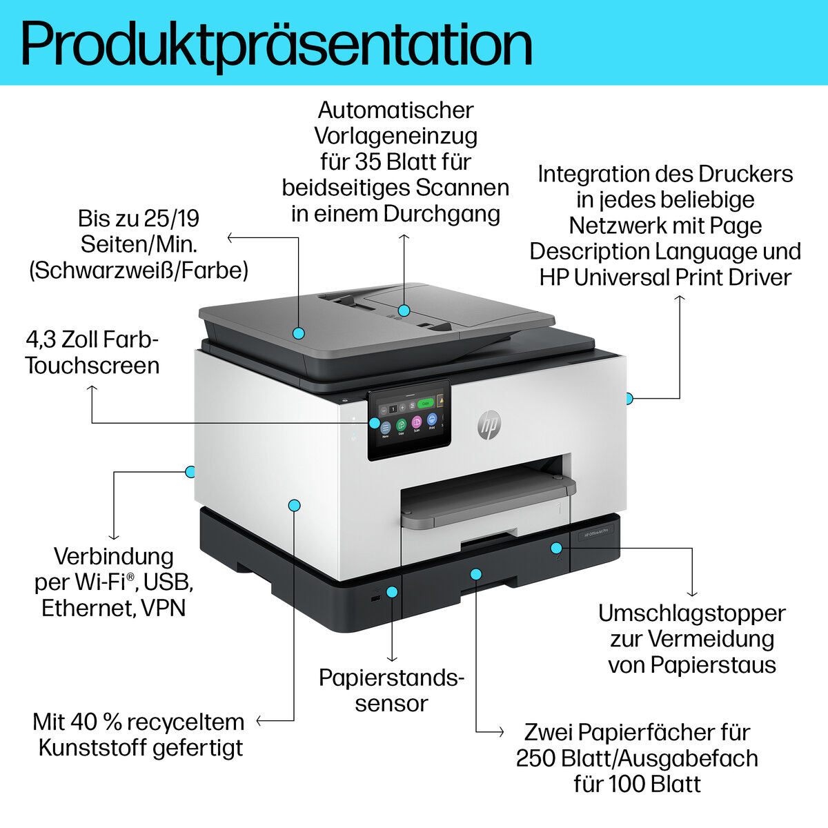 folie 1 von 17, vergrößern, hp officejet pro 9130b all-in-one drucker