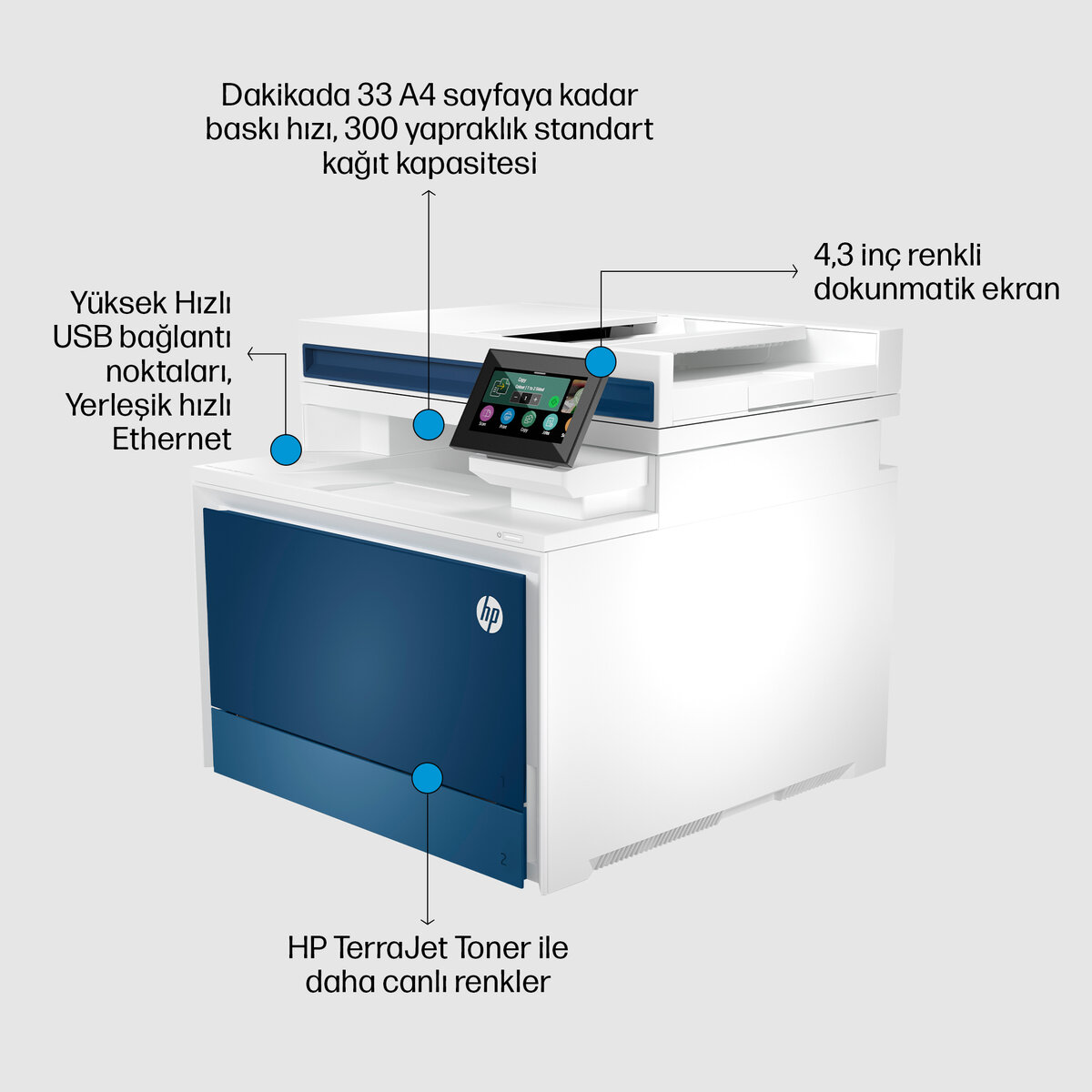 HP Color LaserJet Pro MFP 4303fdn Çift Taraflı Baskı Fotokopi