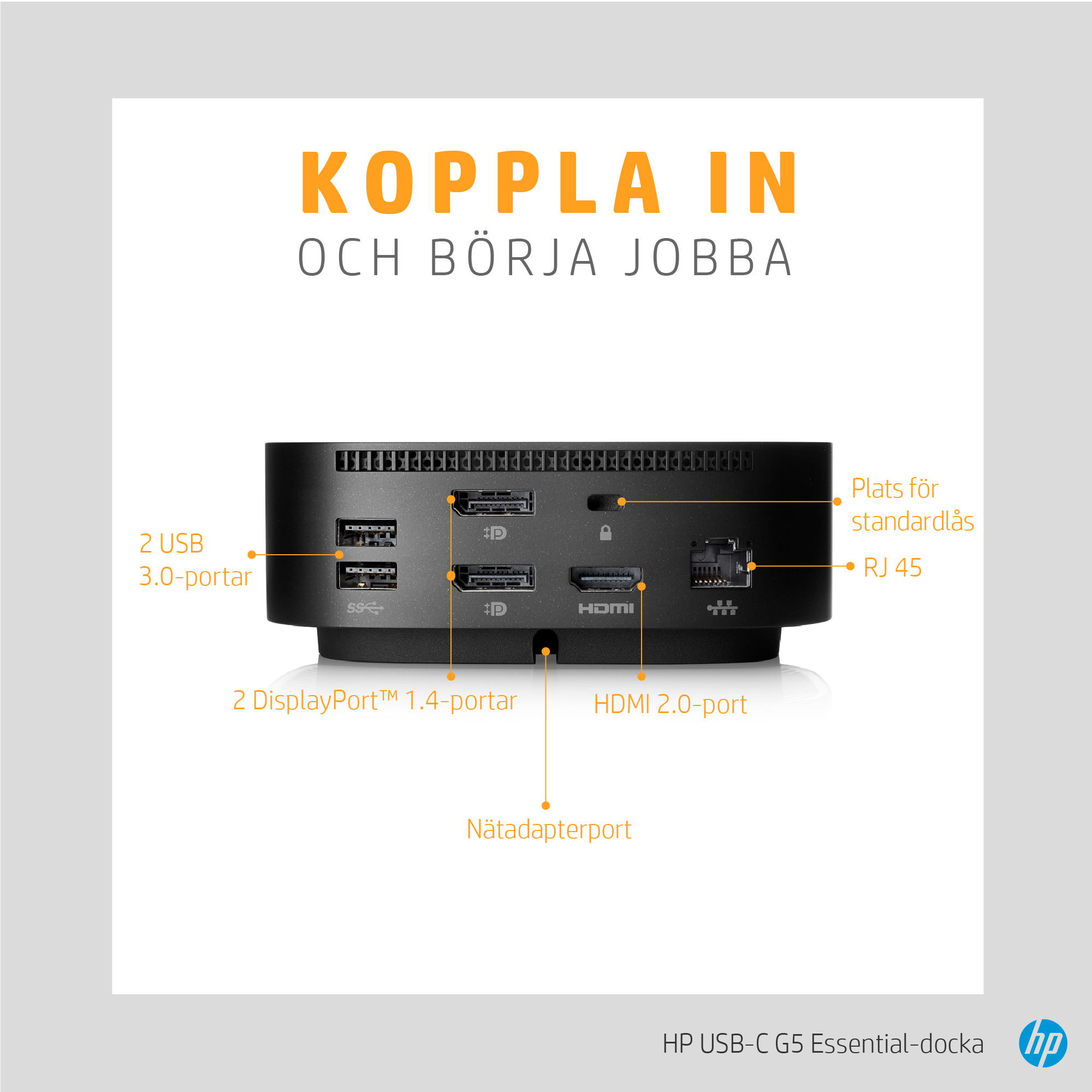 HP USB-C G5 Essential Dock - Ports - Swedish sv_SE