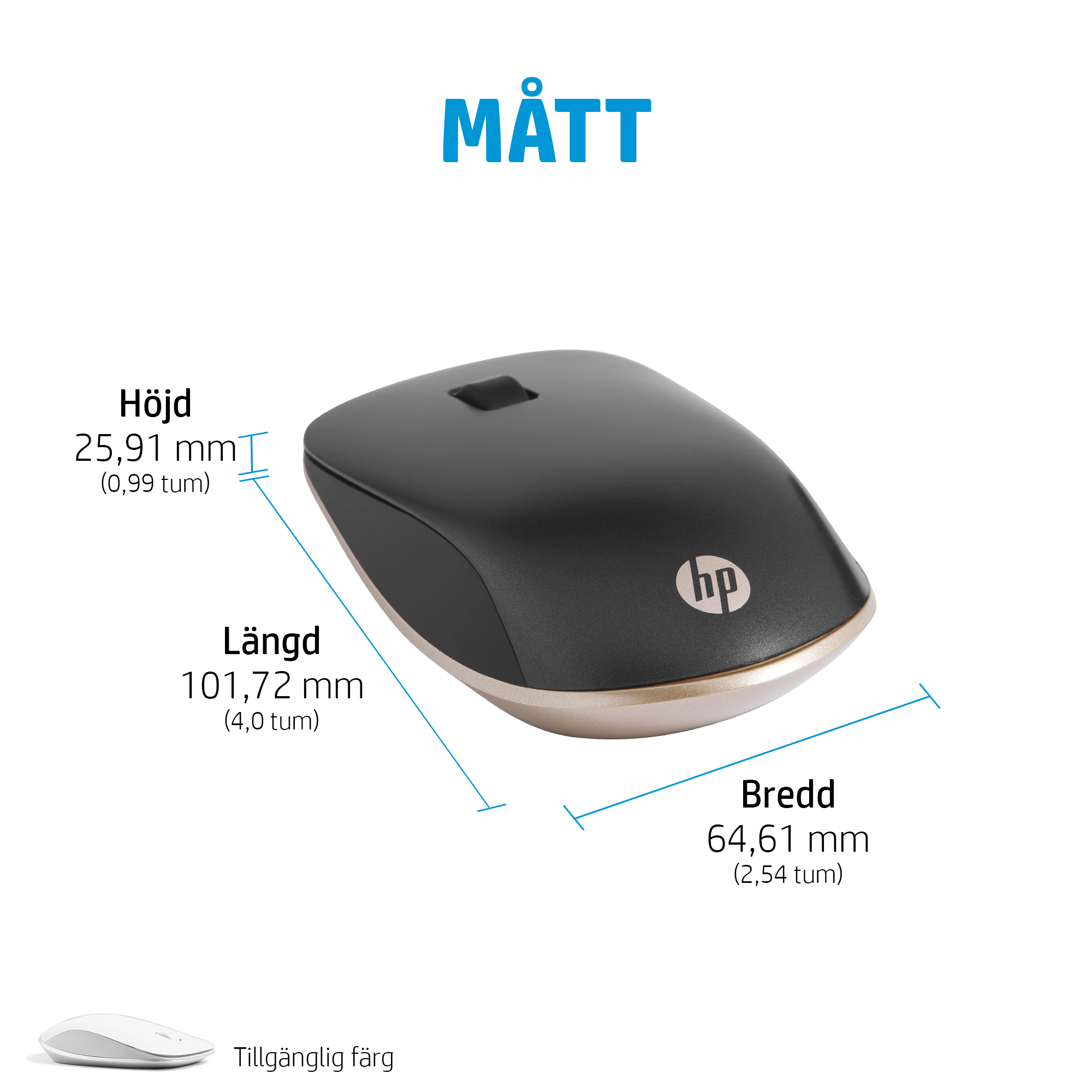 HP 410 Slim Bluetooth Mouse - Dimensions - Swedish