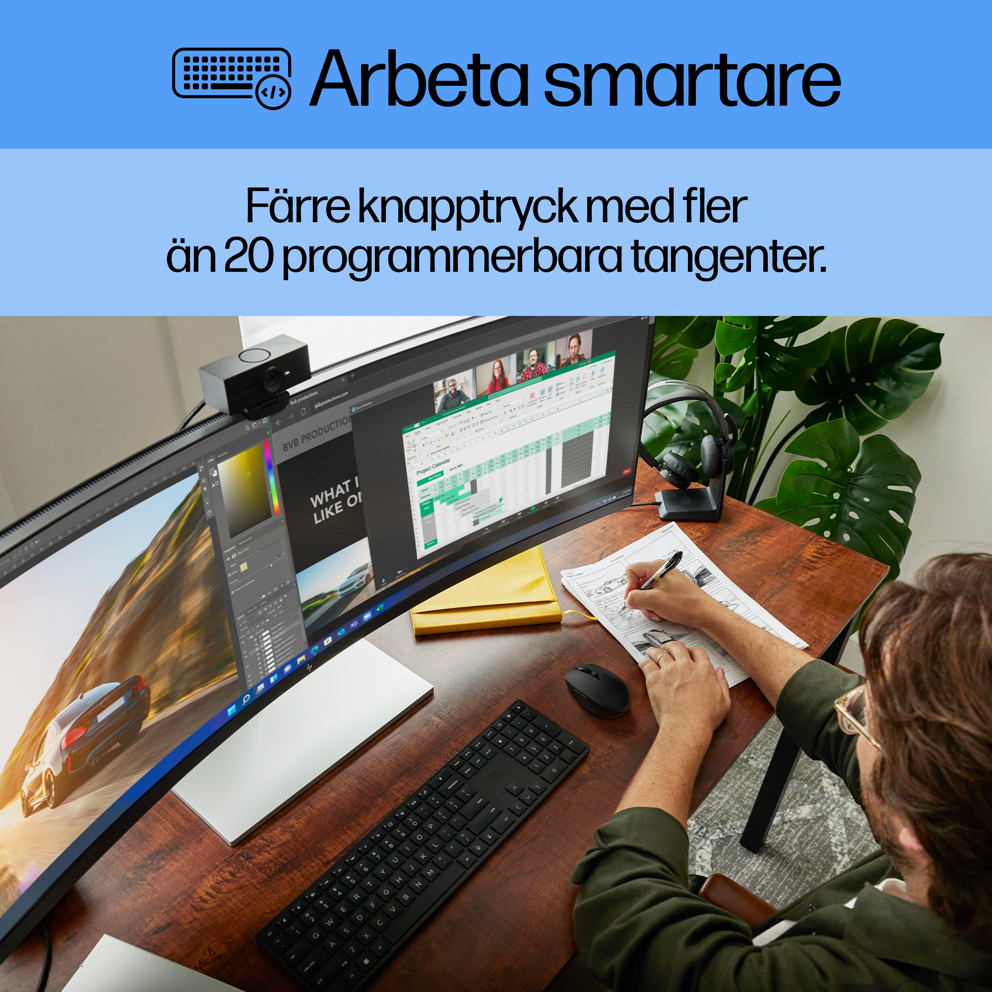 22C1 - HP 450 Programmable Wireless Keyboard - KSP 2 (Work Smarter) - Swedish