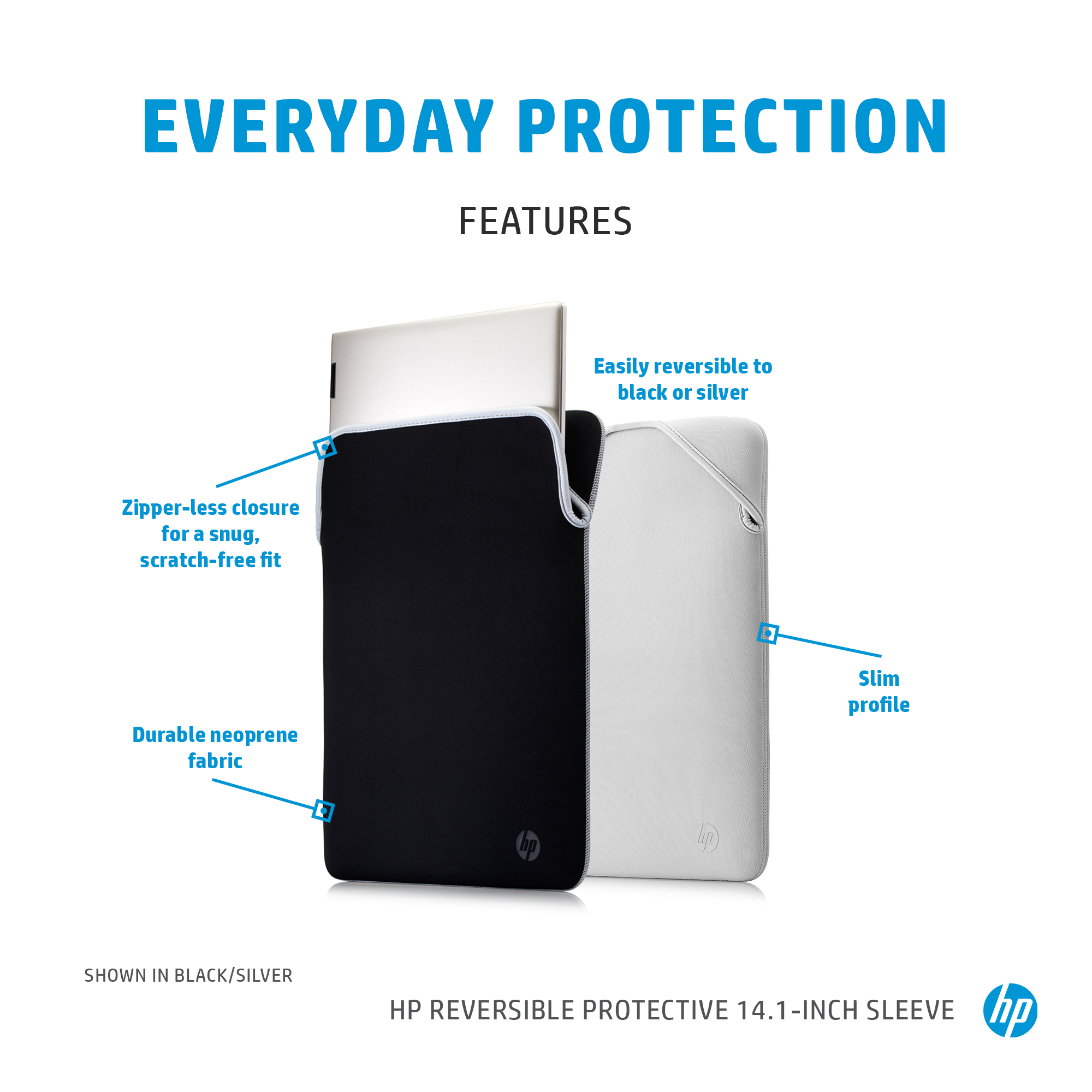 21C1 - HP Reversible Protective 14.1-inch Sleeve - Annotated Image - Features