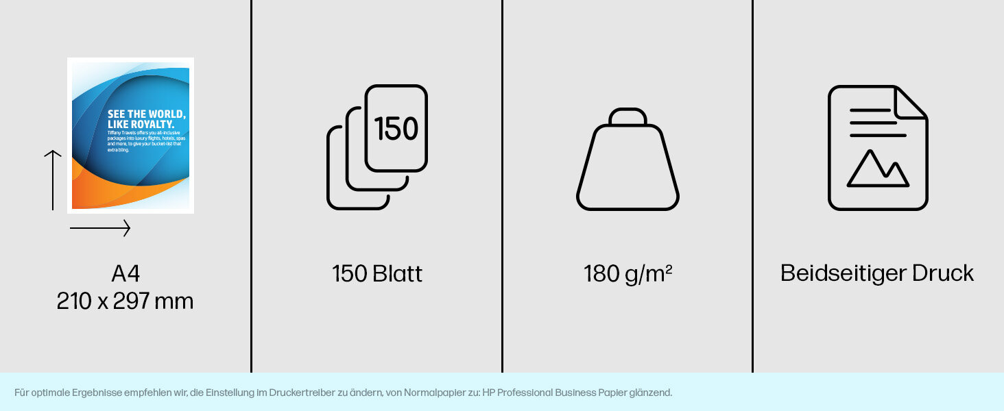 HP Professional Business Papiersorten, Glänzend, 180 g/m2, A4 (210 x 297 mm), 150 Blatt