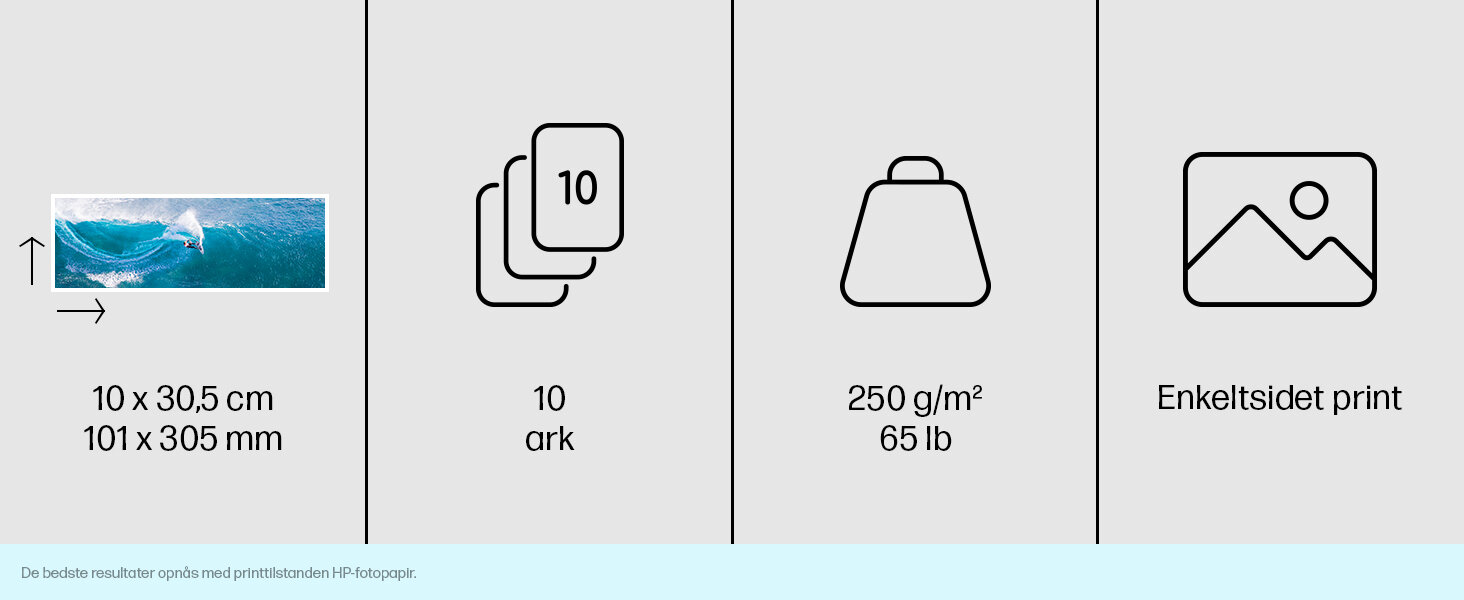 HP Advanced Photo-papir, blankt, 65 pund, 4 x 12" (101 x 305 mm), 10 ark