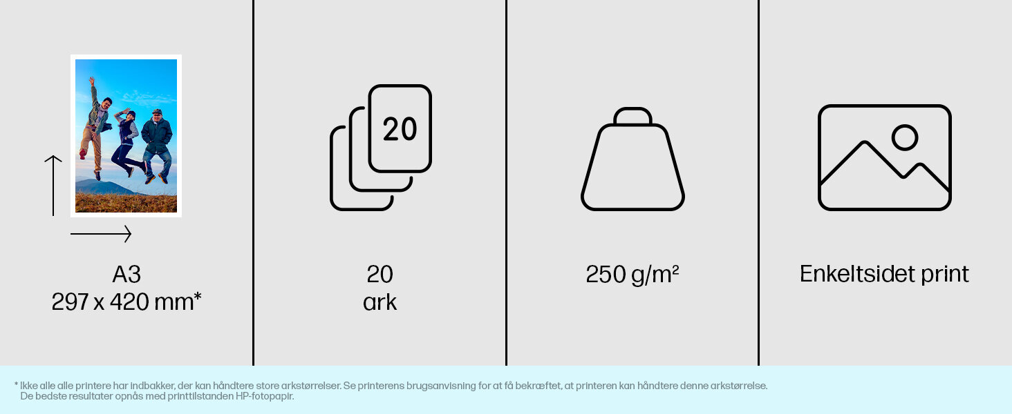 HP Advanced-fotopapir, blankt, 250 g/m2, A3 (297 x 420 mm), 20 ark