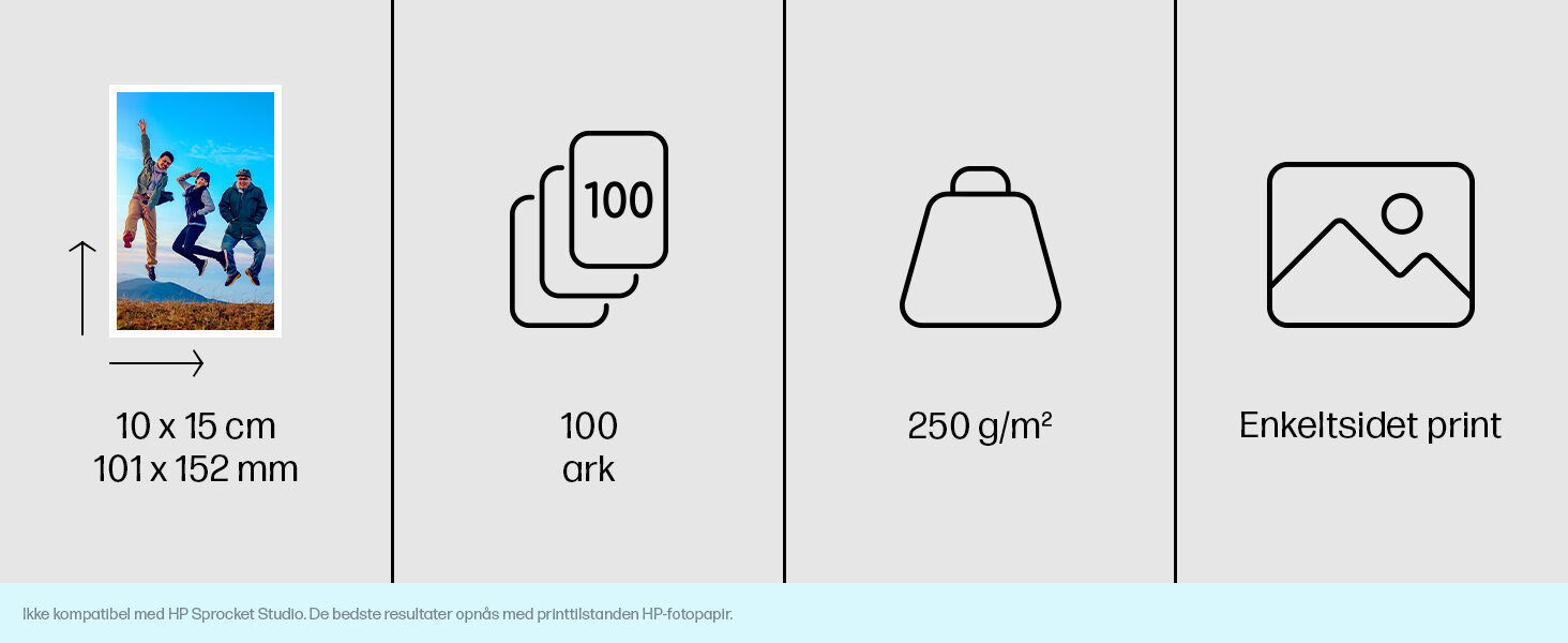 HP Advanced-fotopapir, blankt, 250 g/m2, 10 x 15 cm (101 x 152 mm), 100 ark