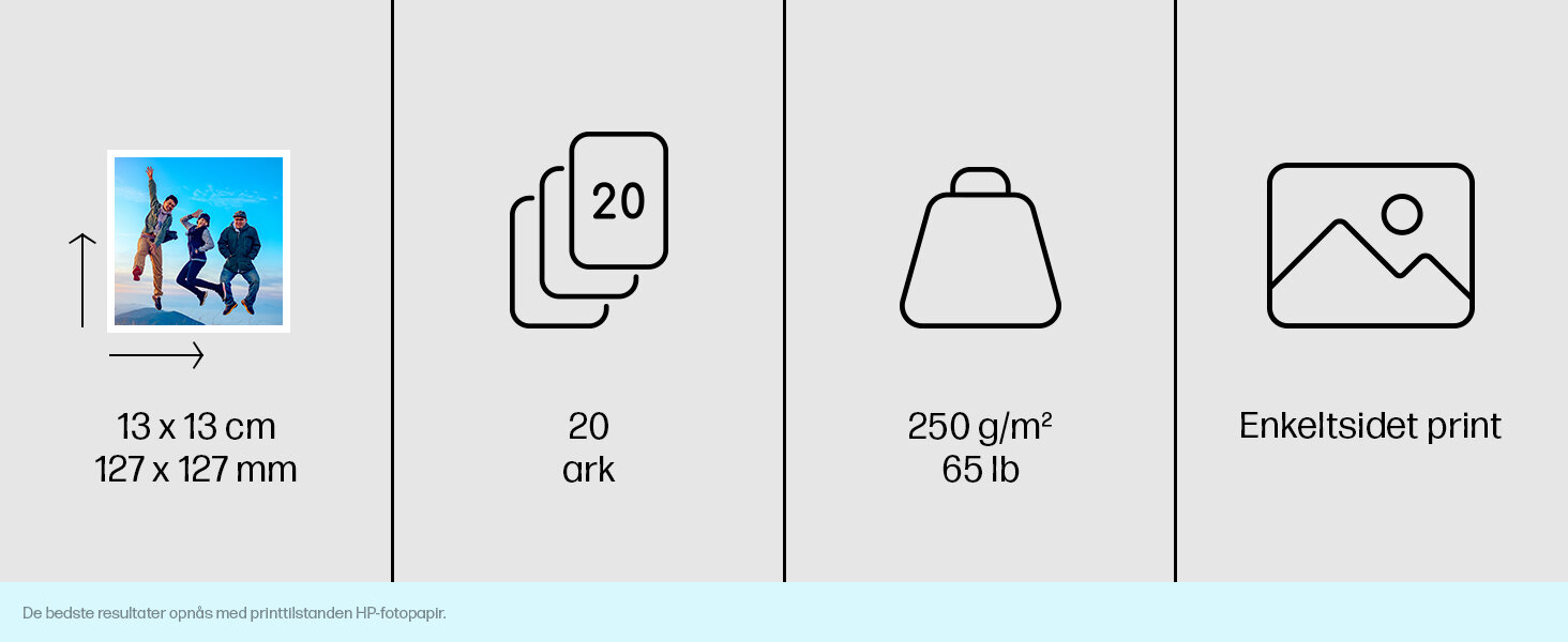 HP Advanced Photo Paper, Glossy, 65 lb, 5 x 5 in. (127 x 127 mm), 20 sheets