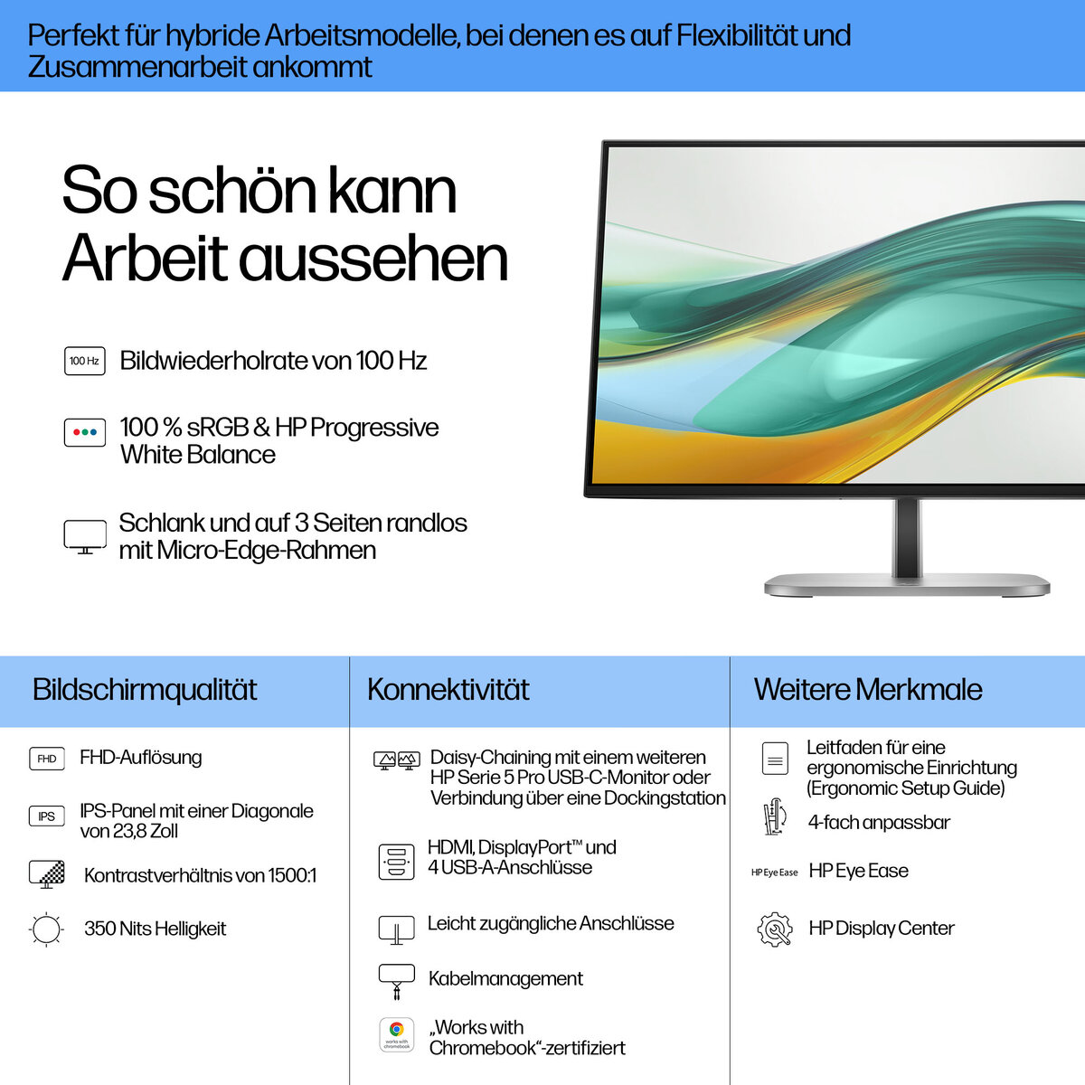 folie 2 von 12, vergrößern, hp serie 5 pro 23,8-zoll-fhd-monitor – 524pf pvc-frei