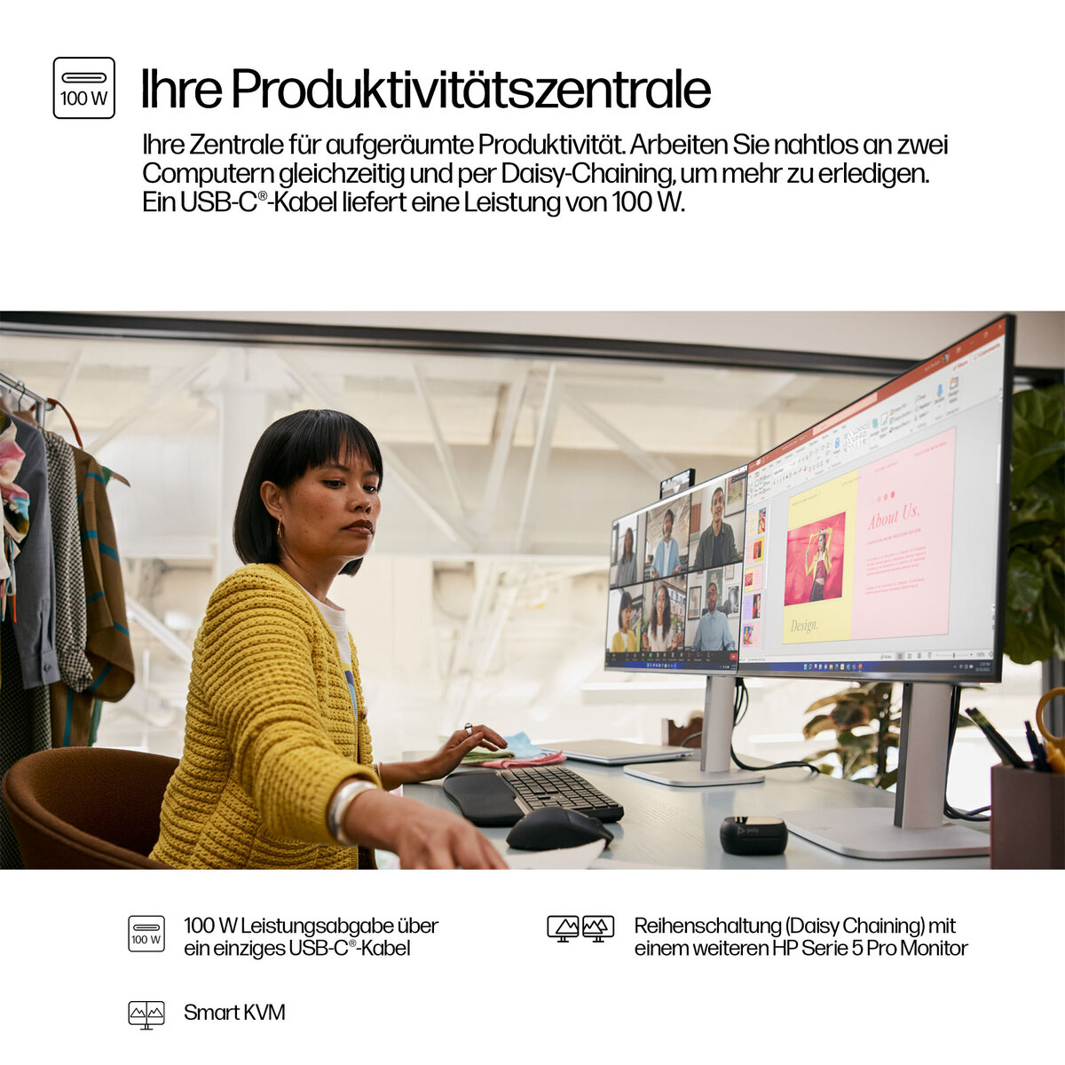 folie 1 von 12, vergrößern, hp serie 5 pro 23,8-zoll-fhd-usb-c-konferenzmonitor – 524pm