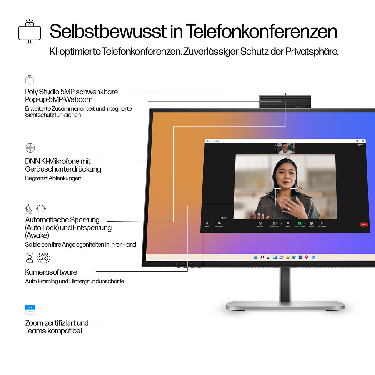 folie 5 von 12, vergrößern, hp series 5 pro 27 inch qhd usb-c conferencing monitor - 527pm pvc free