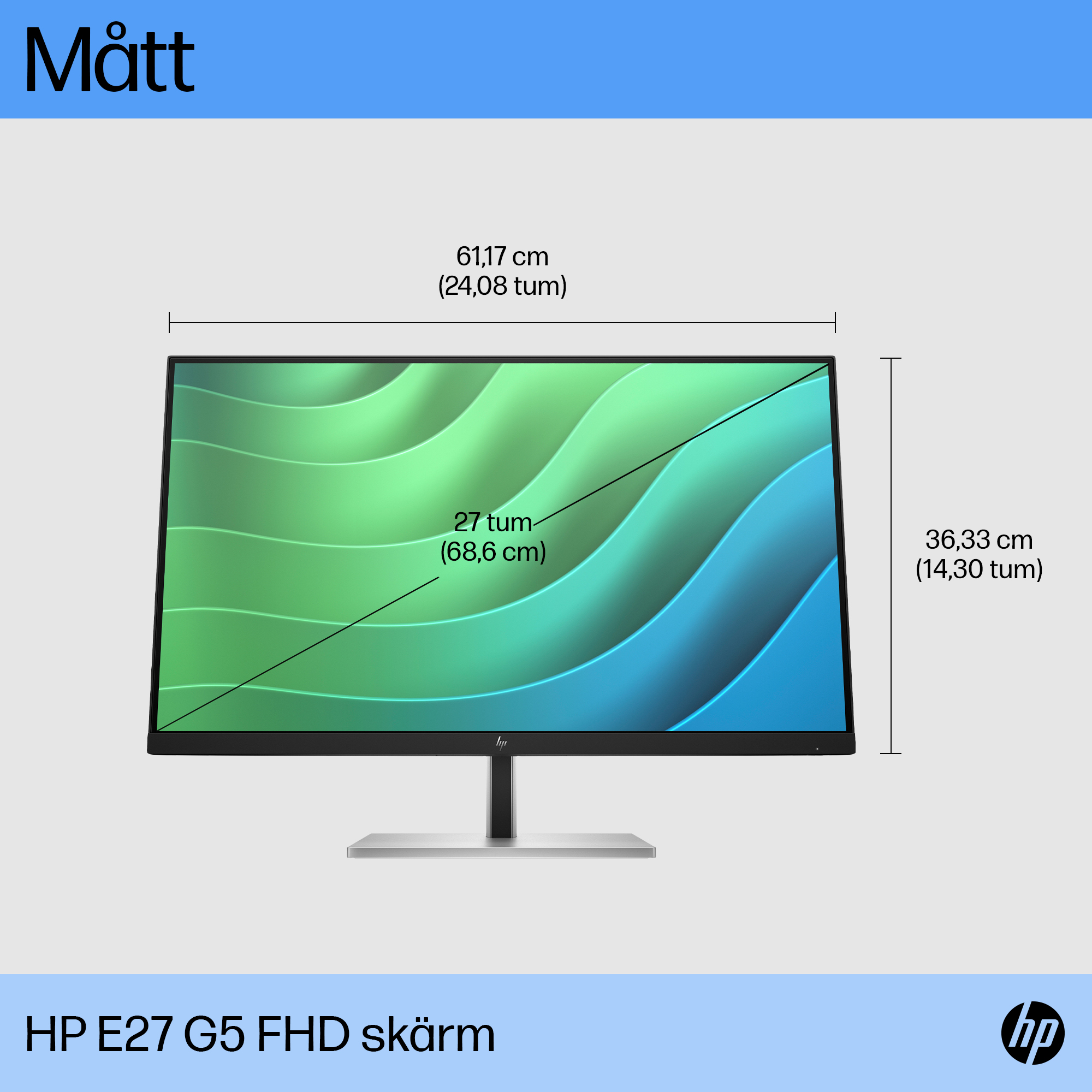 HP E27 G5 FHD Monitor - Dimension - Swedish