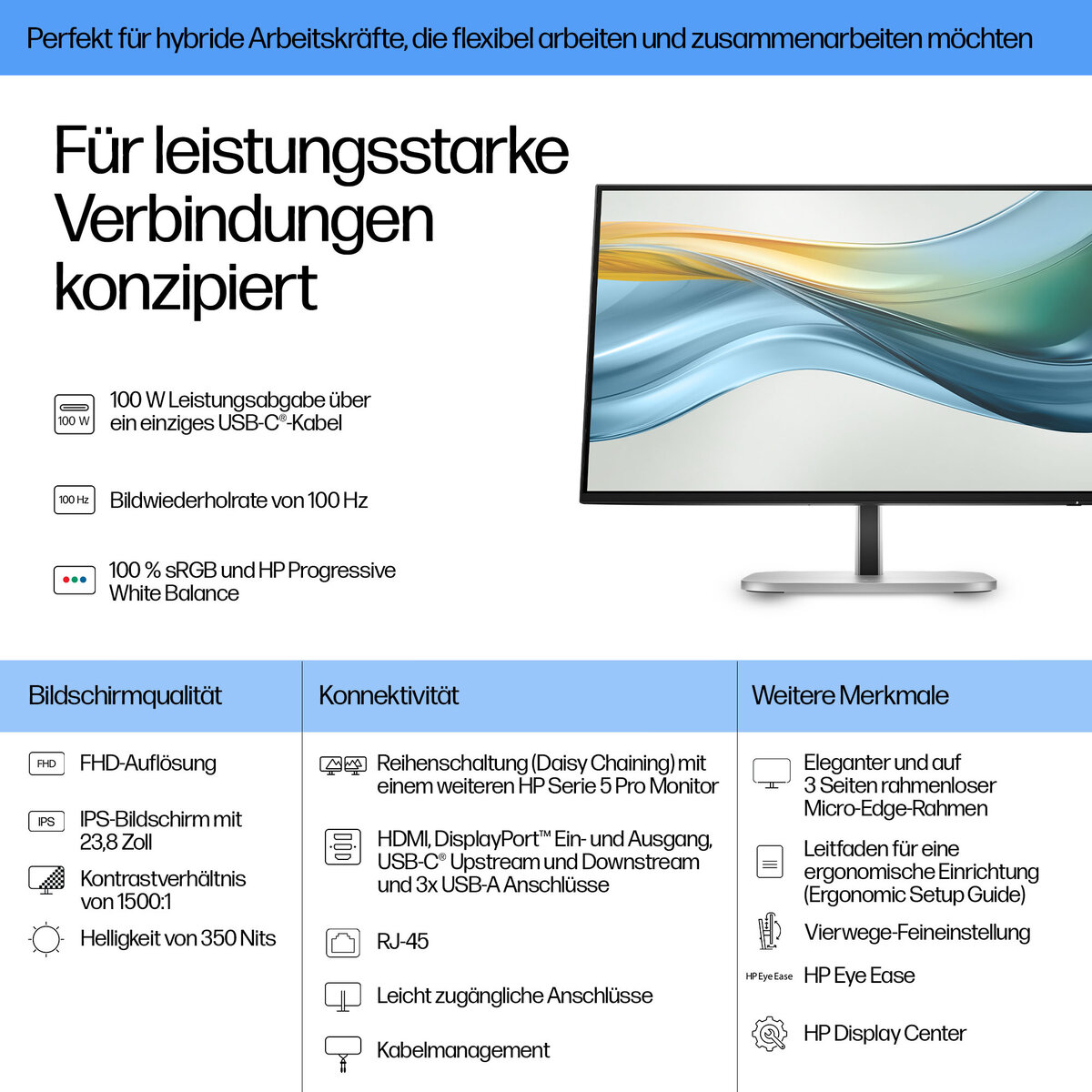 folie 1 von 12, vergrößern, hp serie 5 pro 23,8-zoll-fhd-usb-c-monitor – 524pu