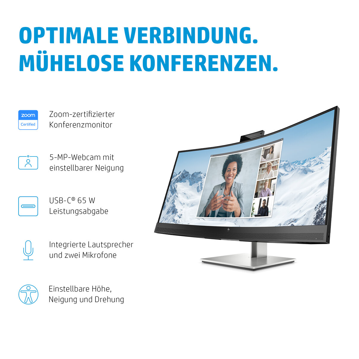 folie 1 von 14, vergrößern, hp e34m g4 wqhd usb-c curved-konferenzmonitor