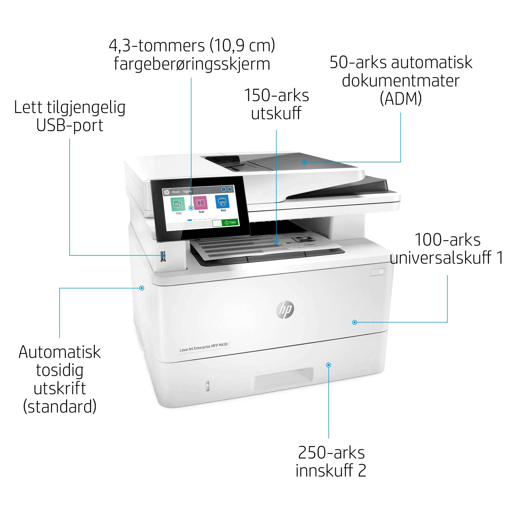 HP LaserJet Enterprise MFP M430f - etail - Product Walkaround - 1 - Norwegian