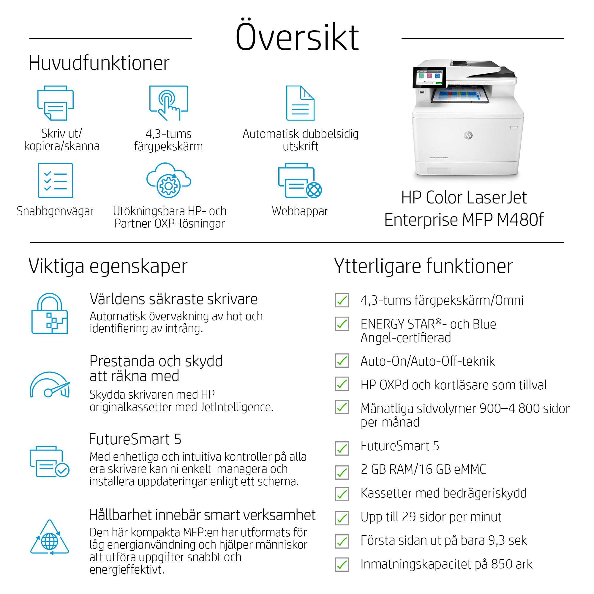HP Color LaserJet Enterprise MFP M480f - etail - At a glance 1 - Swedish
