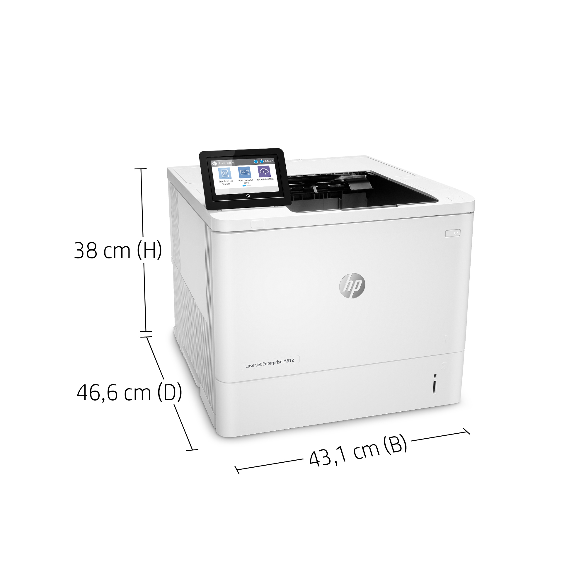 HP LaserJet Enterprise M612dn - eTail - Product Dimensions 1 - Norwegian