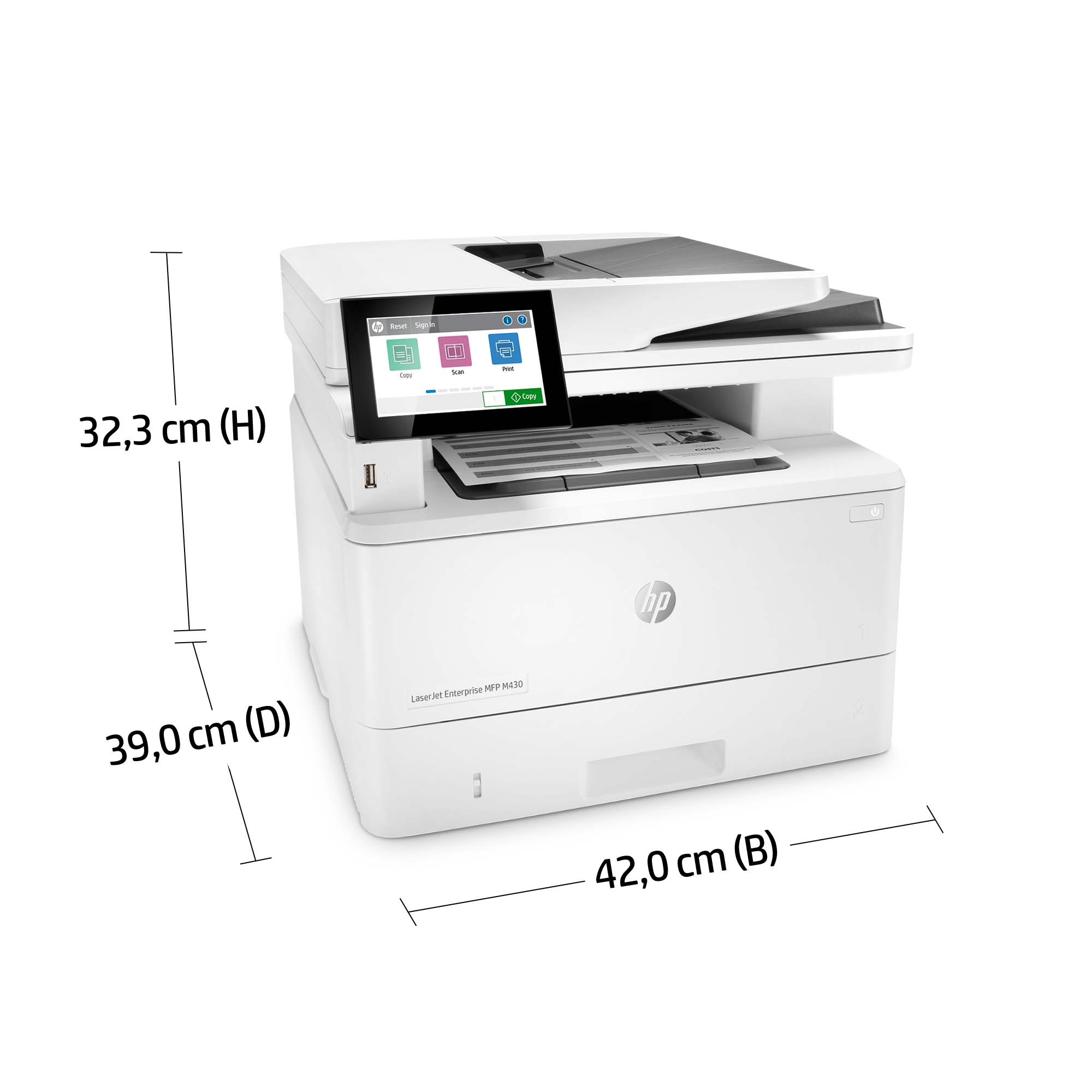 HP LaserJet Enterprise MFP M430f - etail - Product Dimension - 1 - Norwegian