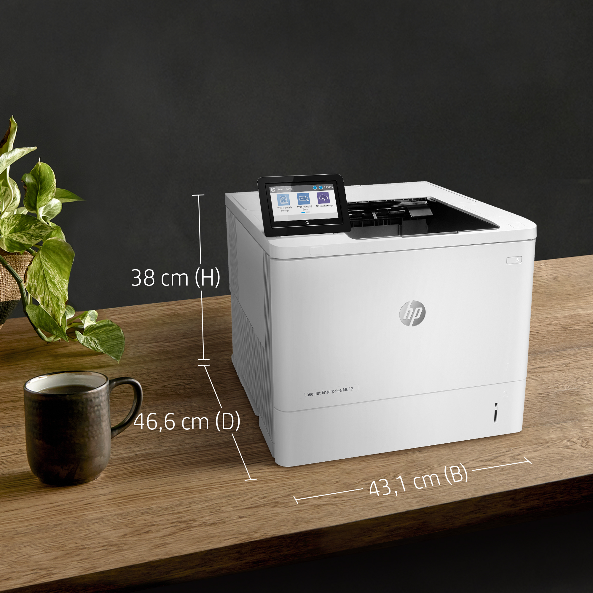 HP LaserJet Enterprise M612dn - eTail - Product Dimensions 2 - Norwegian