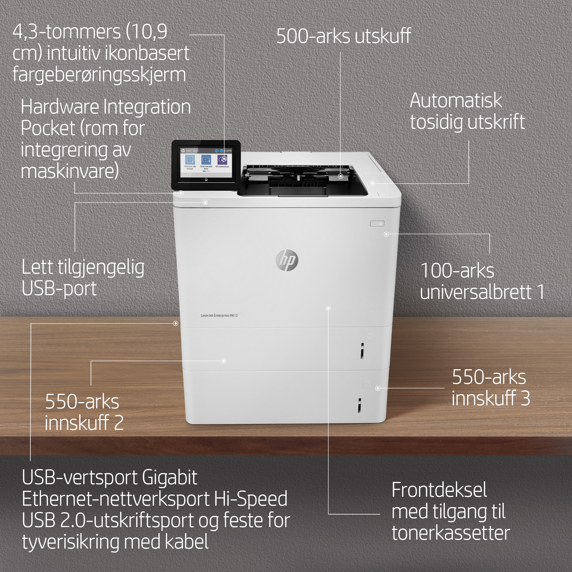 HP LaserJet Enterprise M612dn - eTail - Product Walkaround 1 - Norwegian