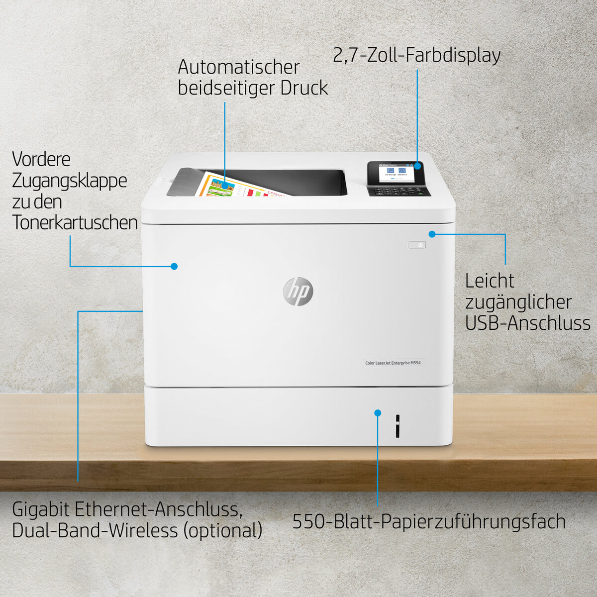 folie 3 von 17, vergrößern, hp color laserjet enterprise m554dn drucker