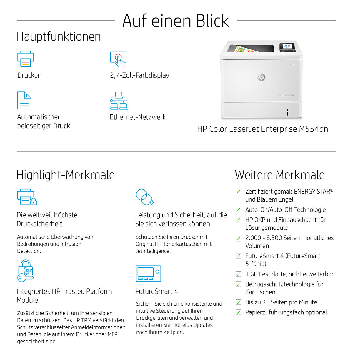 folie 7 von 17, vergrößern, hp color laserjet enterprise m554dn drucker