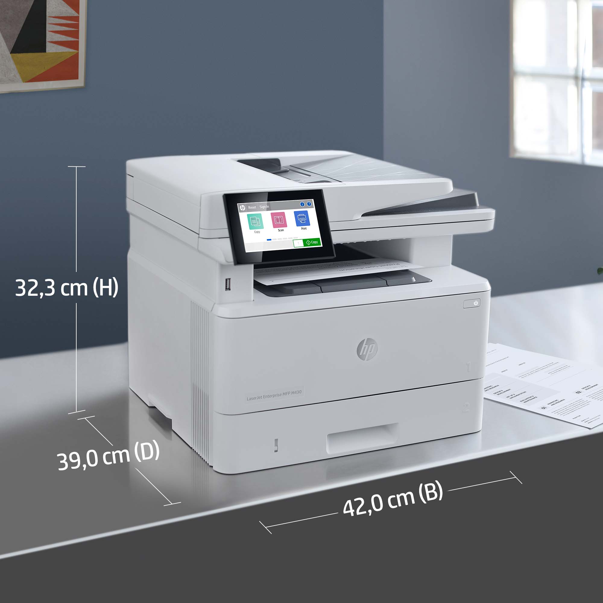 HP LaserJet Enterprise MFP M430f - etail - Product Dimension - 2 - Norwegian