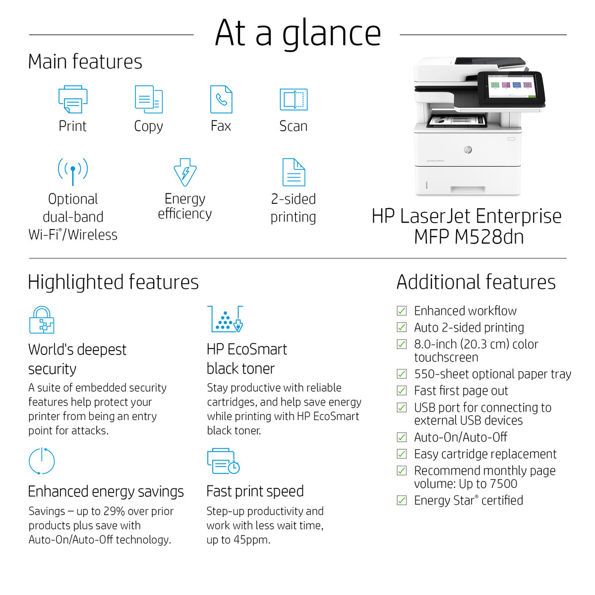 slide 1 of 20, zoom in, hp laserjet enterprise mfp m528dn