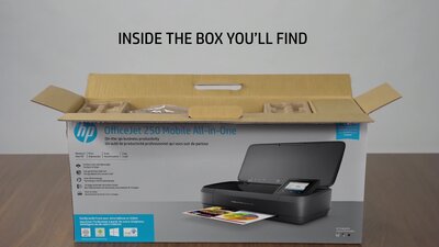 slide 1 of 21, zoom in, hp officejet 250 mobile all-in-one unboxing video