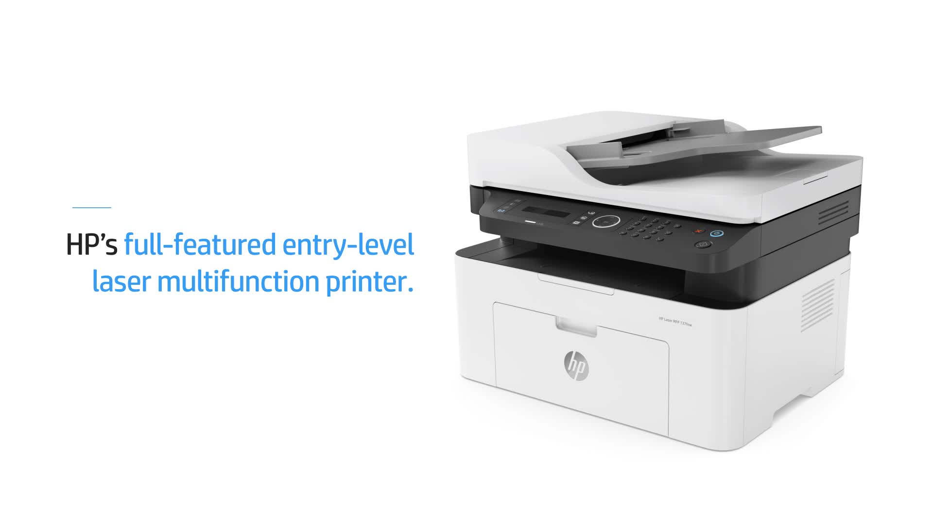 slide 1 of 22, show larger image, hp laser mfp 137fnw - demo video 45 sec 16:9 - english for emea