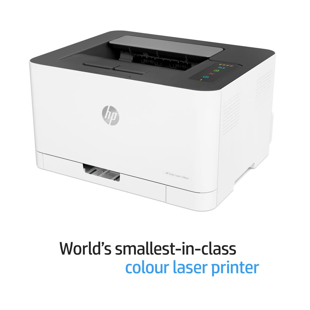 slide 1 of 22, show larger image, hp color laser 150nw - demo video 45 sec 1:1 - english for emea