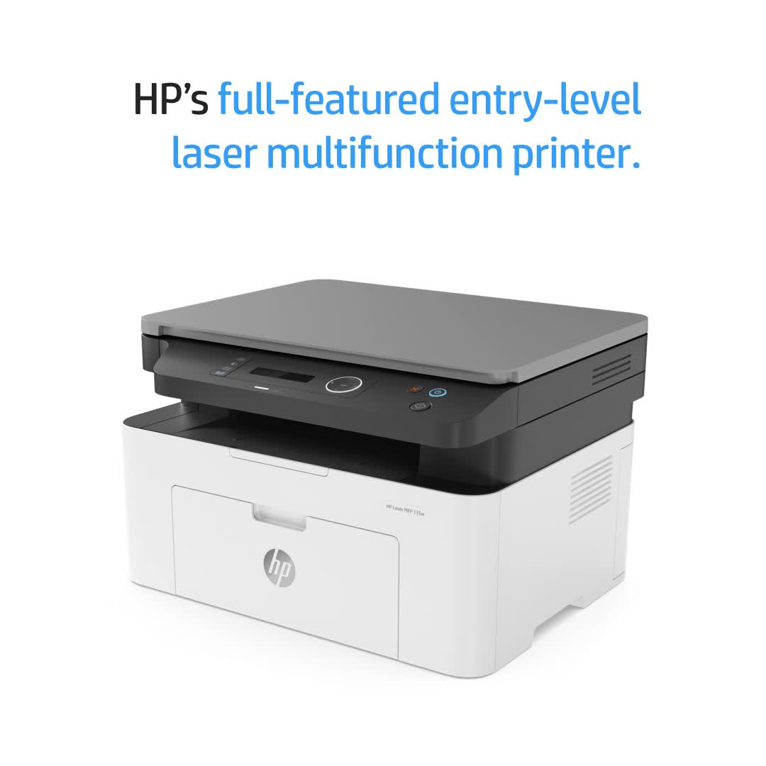 slide 1 of 19, show larger image, hp laser mfp 135w - demo video 45 sec 1:1 - english for emea