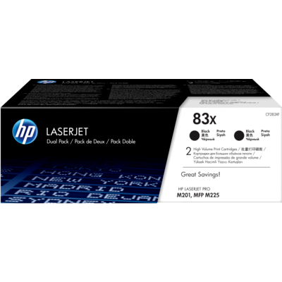 Originale HP 83X LaserJet-tonerpatroner med høj kapacitet, sort, pakke med 2 stk.