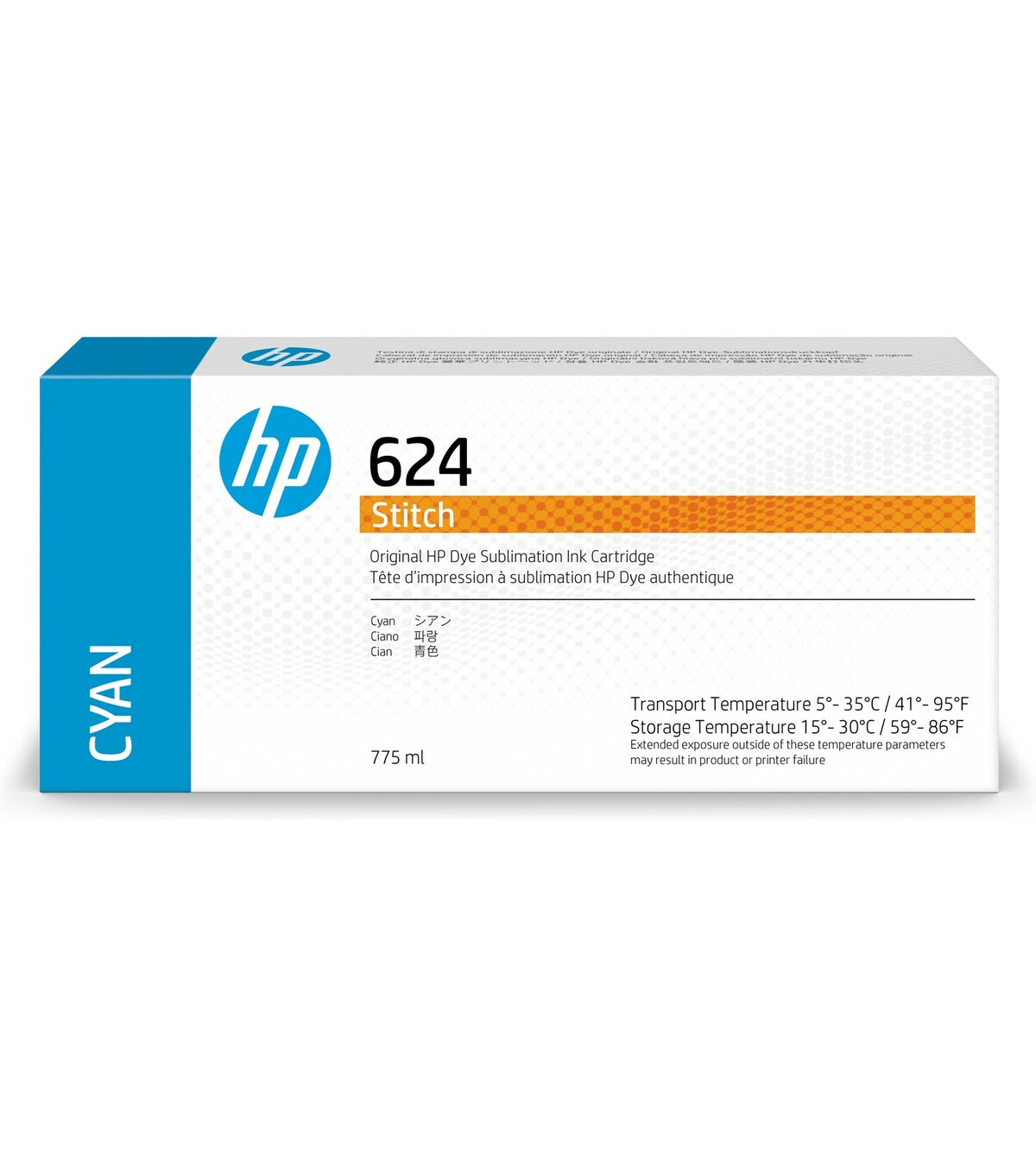 Cartucho de tinta de sublimación de colorantes de puntada HP 624 de 775 ml,  cian