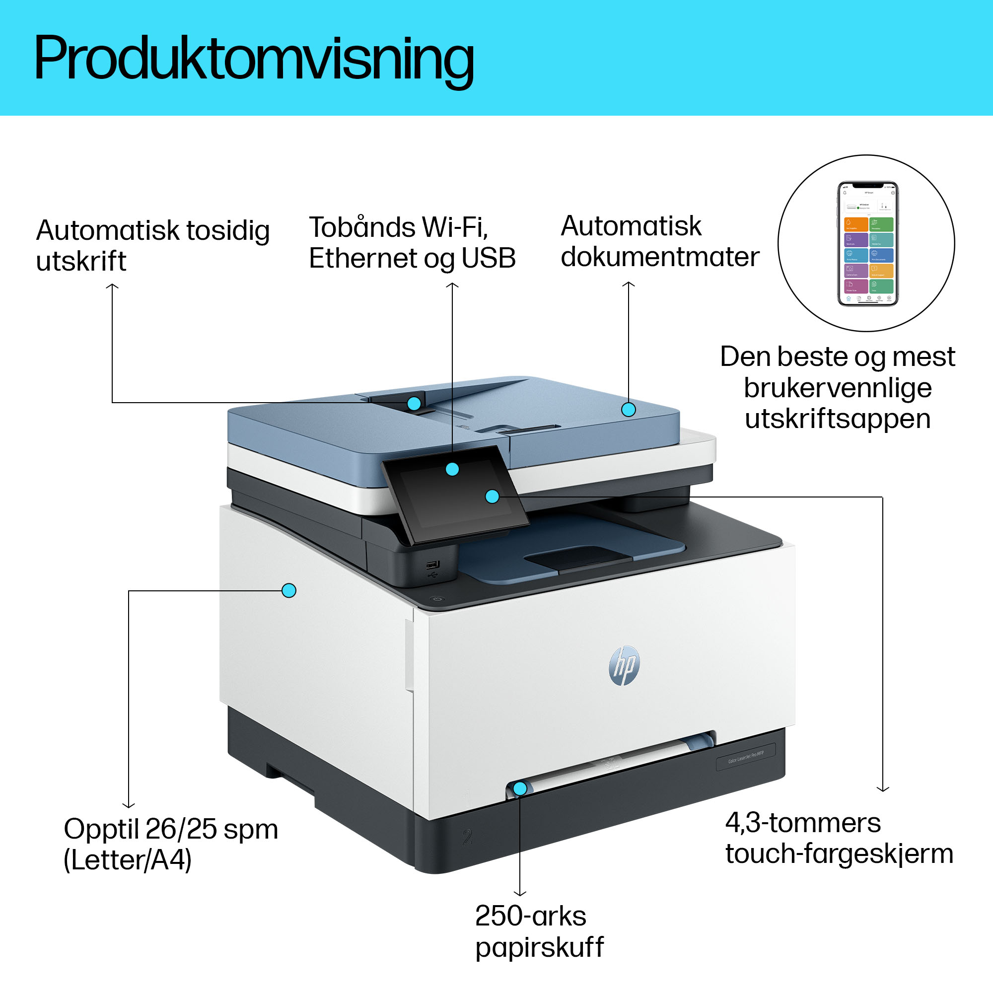 HP Color LaserJet Pro MFP 3302fdw (SURF BLUE) DM Product Walkaround - Norwegian